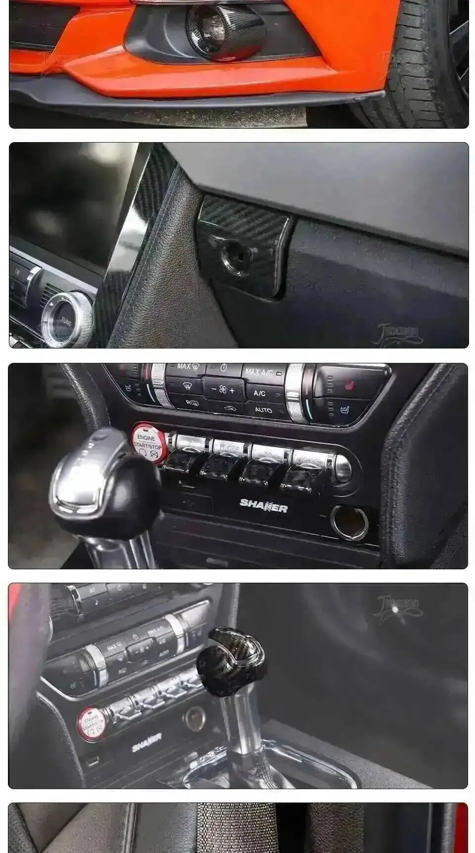 Carbon Fiber Grain Car Interior and Exterior Decoration Covers for Ford Mustang 2015–2023 description 6