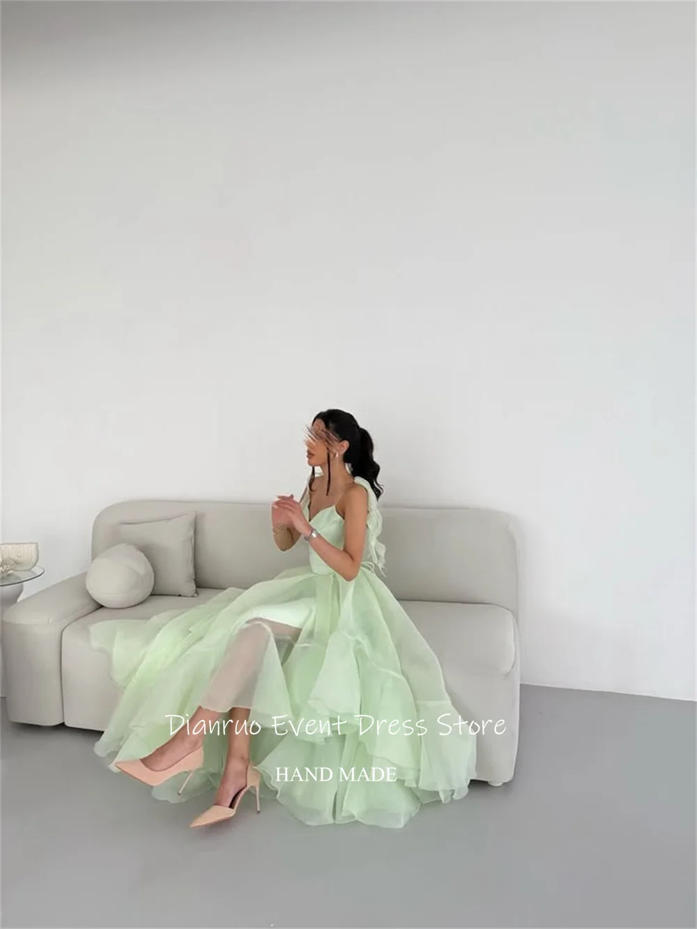 Dianruo hortelã verde organza vestidos de noite querida feminino robe soirées assimétrico babados vestido de festa de casamento personalizado
