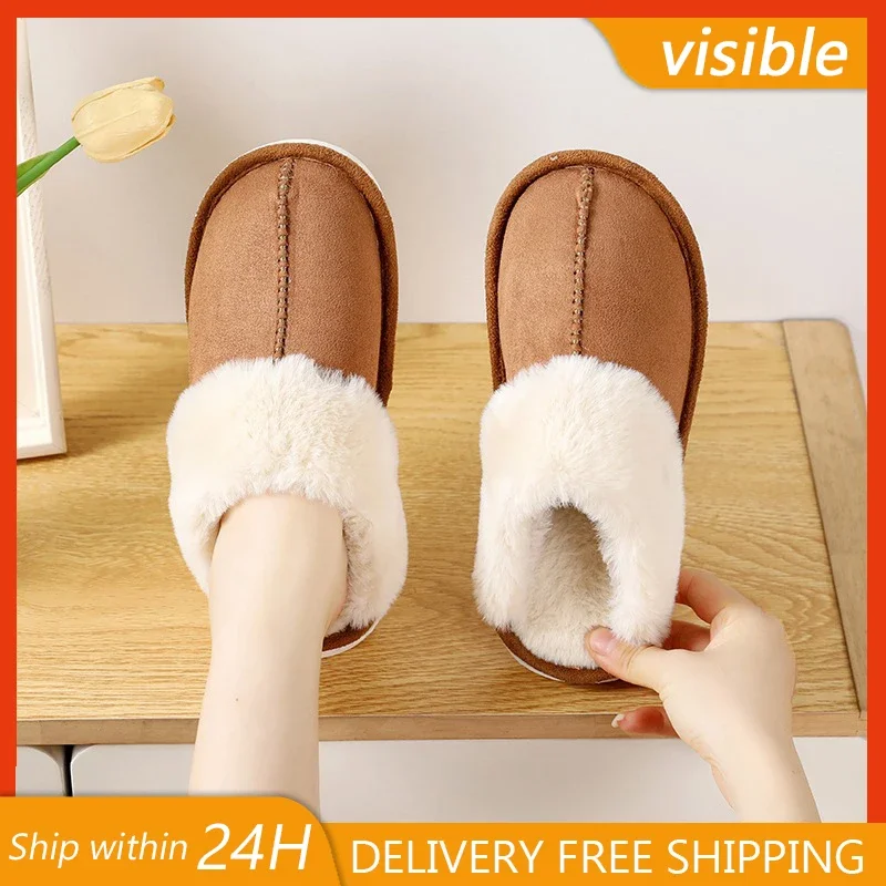 شتاء دافئ نعال من القطن النساء الرجال أحذية المنزل فروي عدم الانزلاق داخلي الشرائح غرفة نوم زوجين النعال أفخم أحذية نسائية