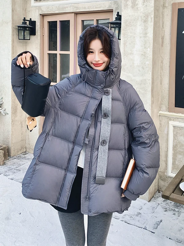 Chaqueta Acolchada con Capucha para Mujer, Invierno 2025, Nueva, de Alta Gama, Entallada, Ligera, 90% Plumón, Informal, Holgada