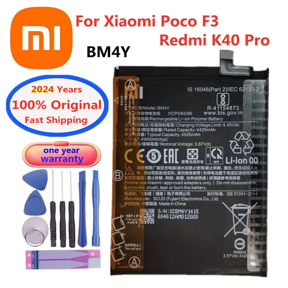 

2024 Years BM4Y 100% Original Battery For Xiaomi Poco F3 Redmi K40 Pro K40Pro 4520mAh Battery Batteries Bateria Fast Shipping