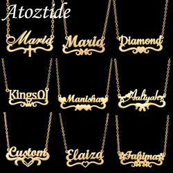 Atoztide Custom Name Necklace for Women Bottom Heart Crown Stainless Steel Jewelry Choker Chain Personalized Birthday Gift