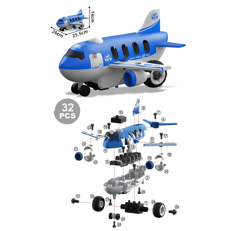 Screw Vehicle Toys DIY Train Kids Assembly Toy Detachable Assembly Plane Screw Parent-child Interactive Educational Plane Toy