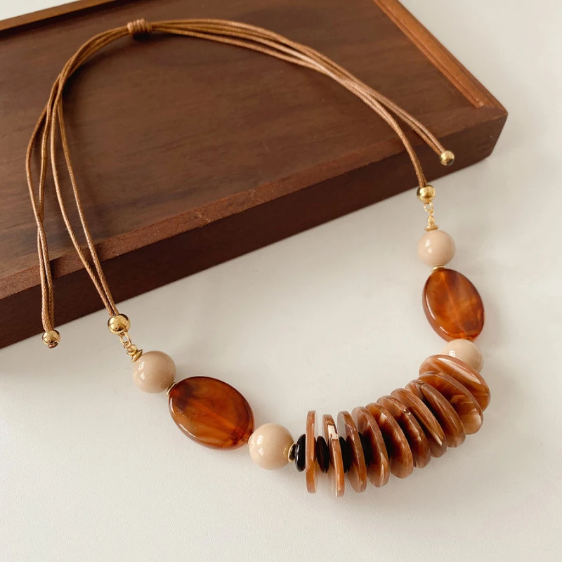 Amber Color Irregular Acrylic Beads Chokers Necklaces Set
