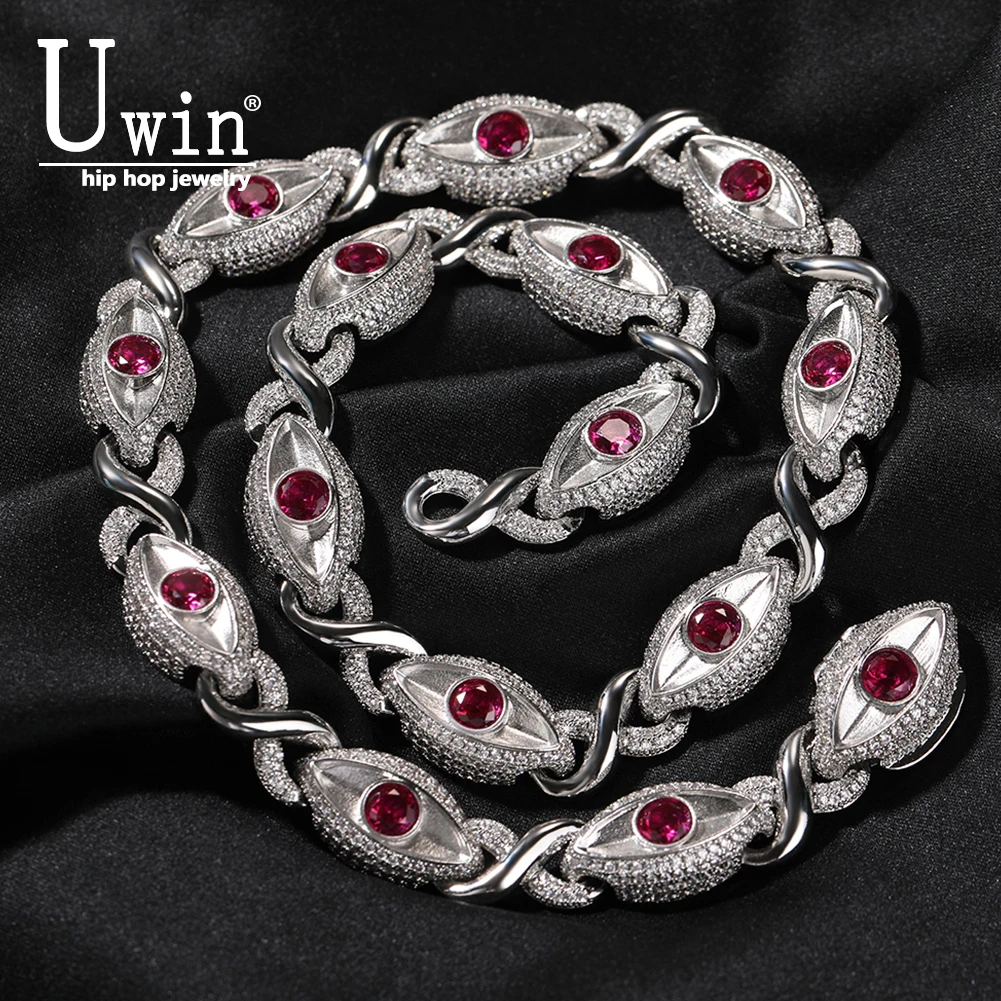 Uwin 13mm Unlimited Chain Red Eyes Full Paved Iced Out  Bling Cubic Zirconia Necklace Charm HipHop Jewelry Women Accessories