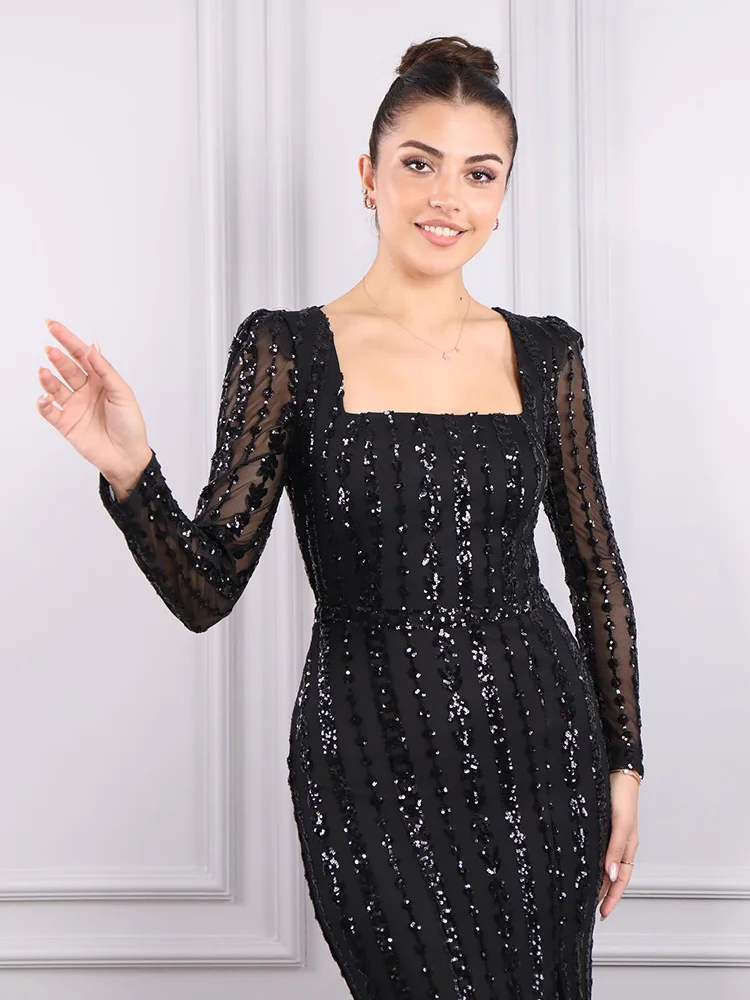 Jirocum Sparkling Mermaid Prom Dress abito da sera per feste con paillettes con scollo quadrato da donna lunghezza alla caviglia abiti per occasioni speciali