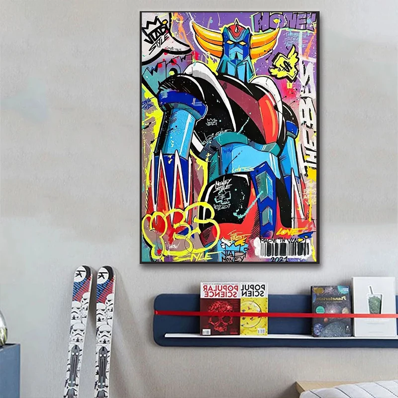 Abstract Graffiti Robot Cartoon Poster Grendizer Street Art Prints Colorful Goldorak Warrior Wall Art Canvas Painting Room Decor