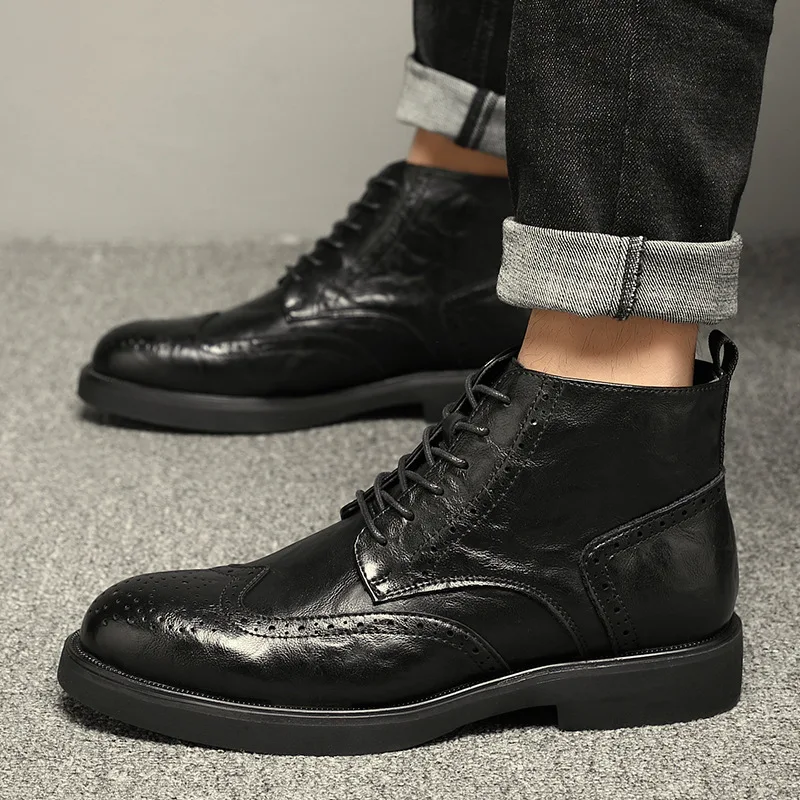 LIHUAMAO, botines retro informales para hombre, calzado deportivo, zapatos informales, botas de moto, zapatos de trabajo de alta calidad para senderismo al aire libre