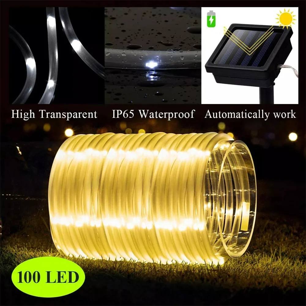 

Solar Rope Lights Outdoor 8 Modes Waterproof IP65 RGB Copper Wired Tube LED Rope Lights for Yard Decor 5m/10m/20m