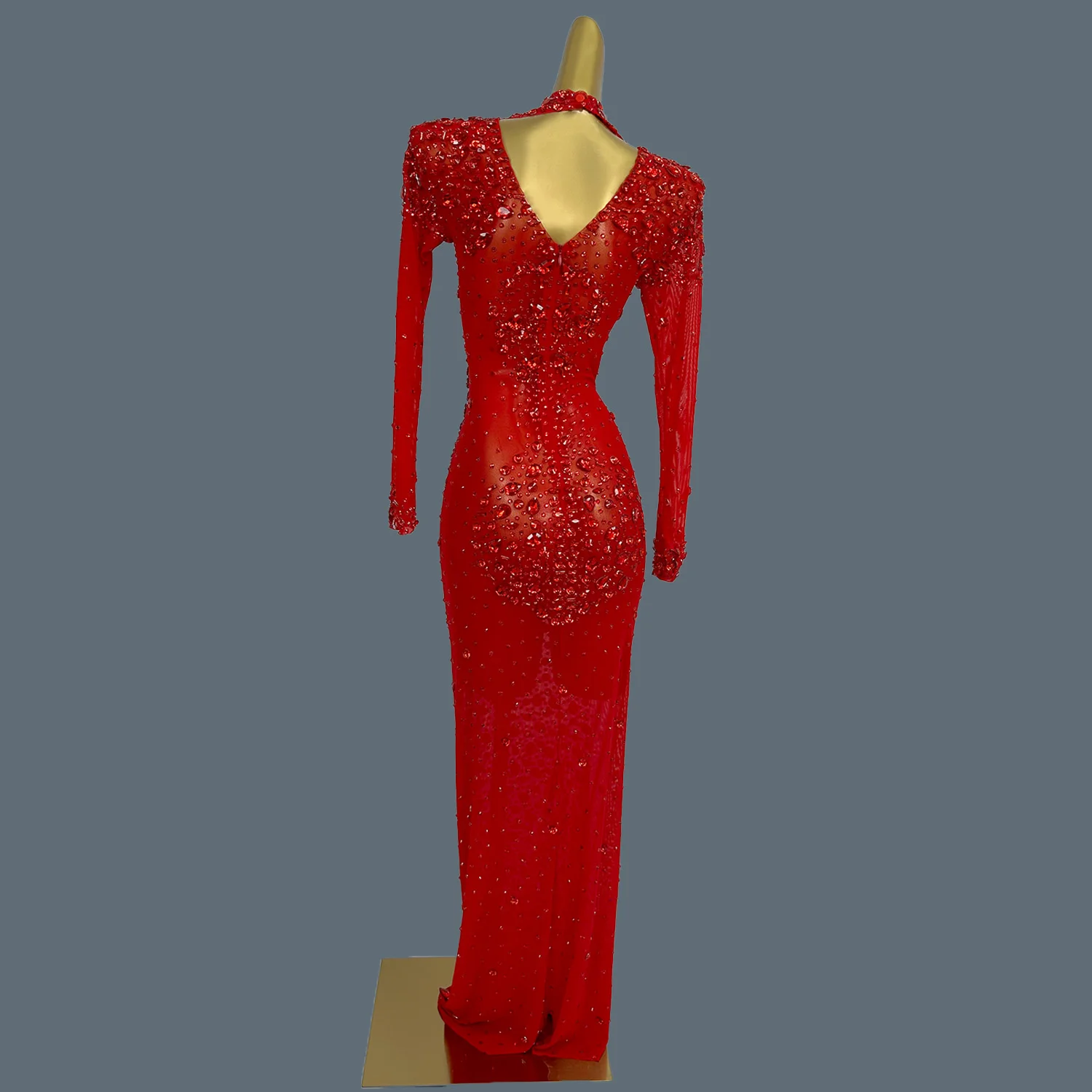 Sexy Sheer Mesh Formal Prom Long Dress Women's Full Rhinestone Wedding Classic Evening Dress Cocktail Dinner Party Wear Cuixing