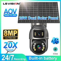 LS VISION AOV 4G Solar Camera 24/7 Recording Built-in Battery Wireless 2 -Screen 20X Zoom Camera Outdoor 8MP Auto Tracking 20W