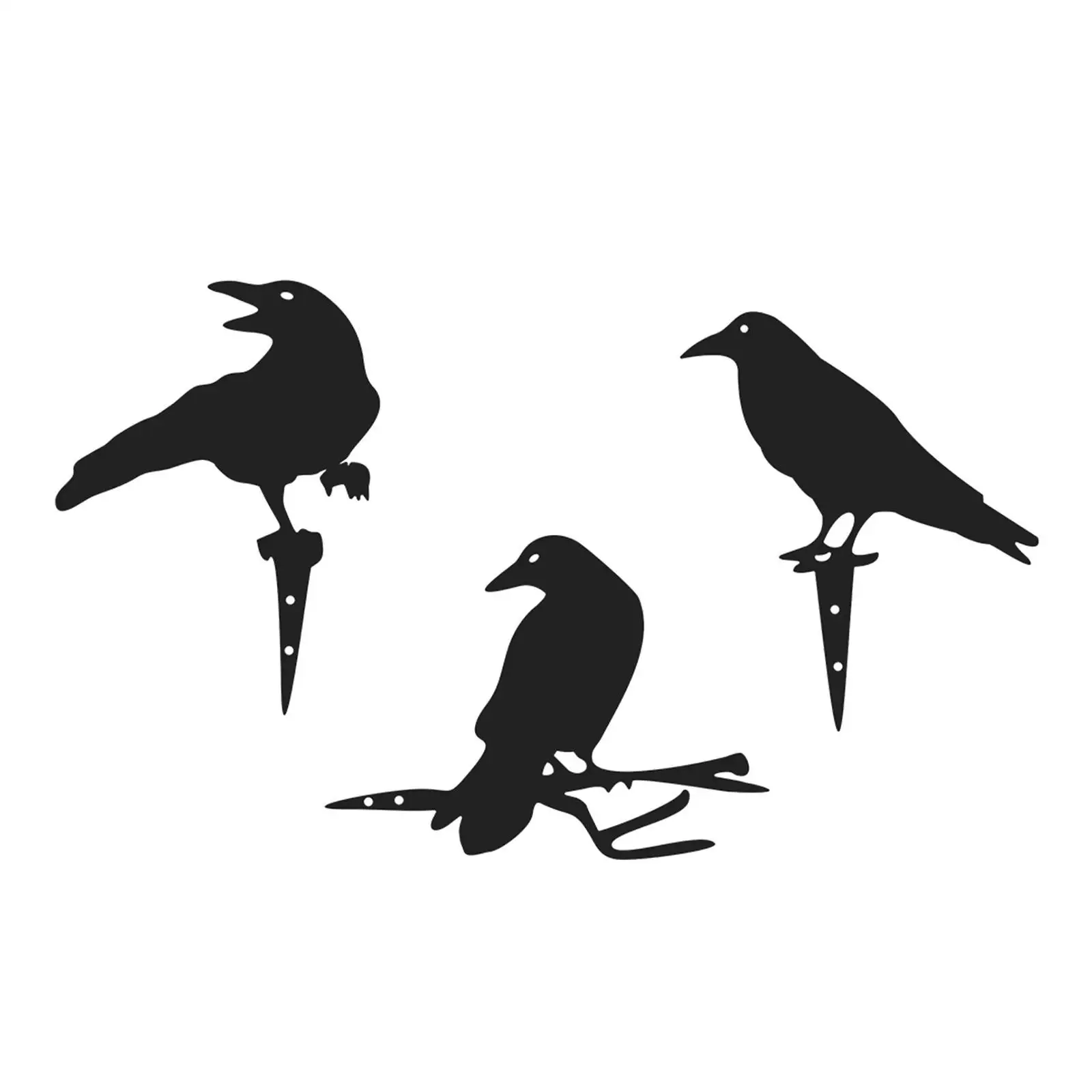3 Pieces Metal Art Crow Gothic Animal Figurine Metal Birds Crafts Black Bird Silhouette for Patio Fence Wall Farmhouse Porch