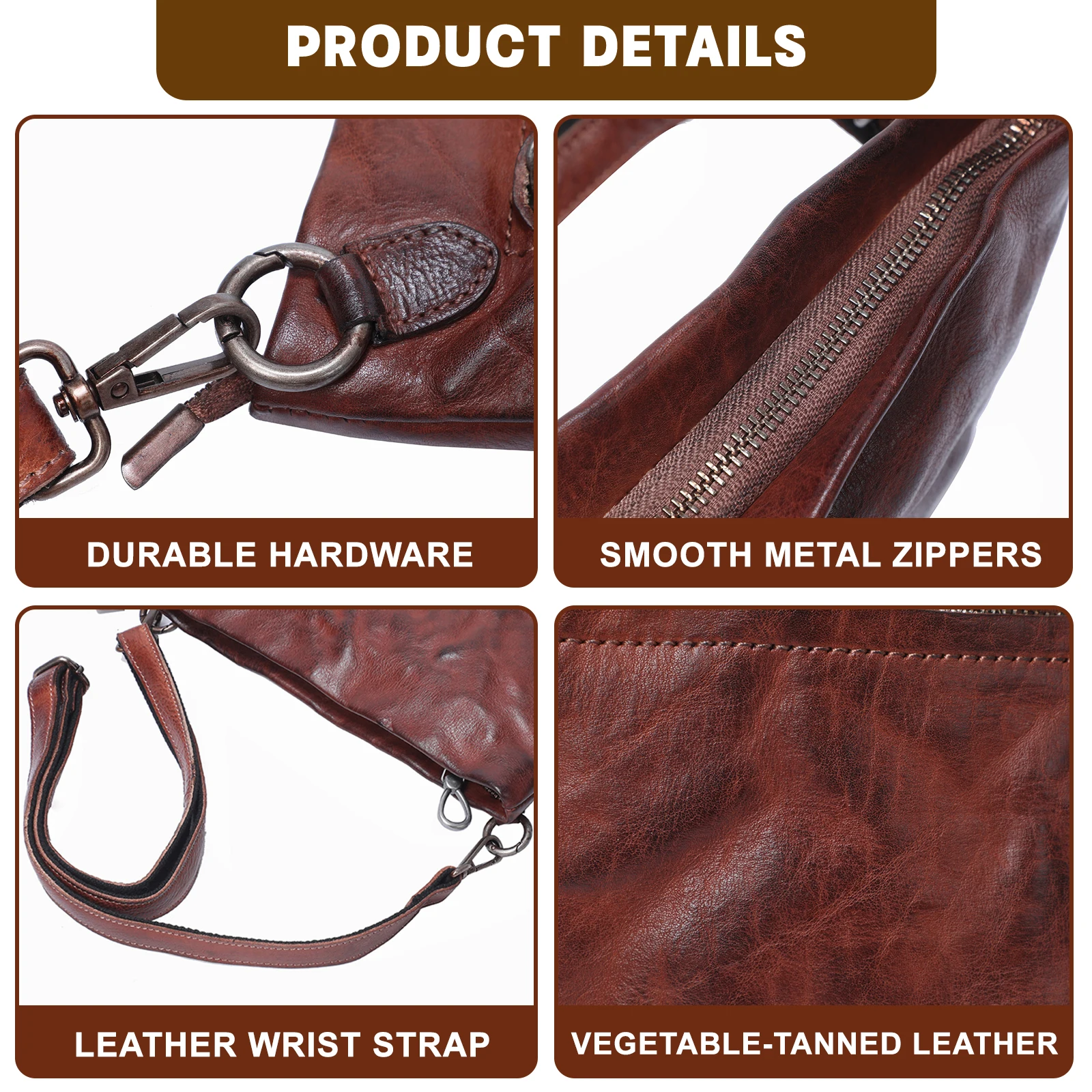 Echte Leder-Umhängetasche für Herren, Clutch-Tasche, modische Brusttasche aus Rindsleder, pflanzlich gegerbtes Leder, handgefärbt – Detail 11