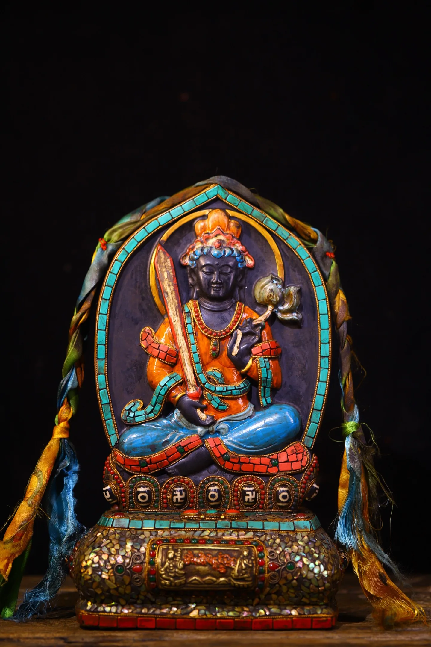 Old Meteorites Mosaic Gem gZi Beads Shell Turquoise  Akasagarbha Bodhisattva Buddha Plaque Buddhist Niche Worship Hall