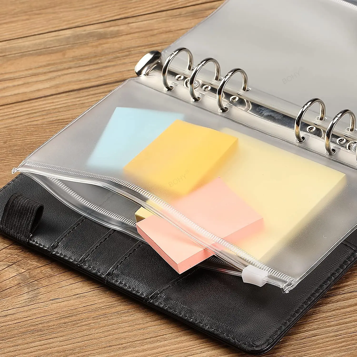 

6PCS 6-Hole Binder Pockets - A5/A6/A7 Clear Zipper Pouches, Cash Envelopes Binder Inserts for Office & Finance​