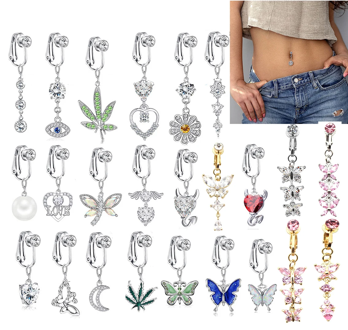 

Faux Fake Belly Butterfly Fake Belly Piercing Leaves Clip on Umbilical Navel Fake Belly Button Piercing Cartilage Earrings Clip