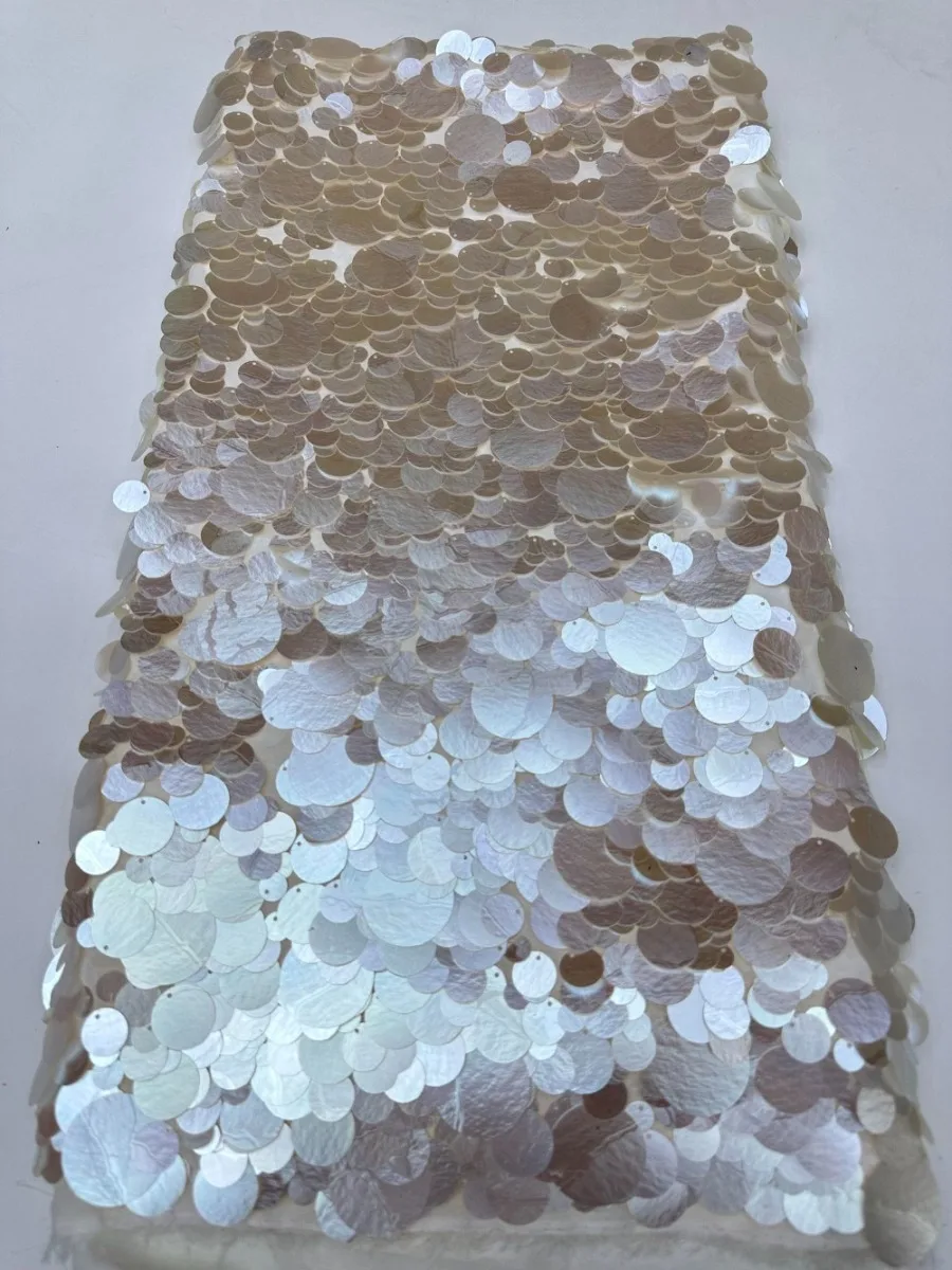 Pearl Shell Round 3D Embroidered Sequin Mesh Fabric By The Yard Apparel Wedding Stage Performance Backdrop Handbag Skirt Diy