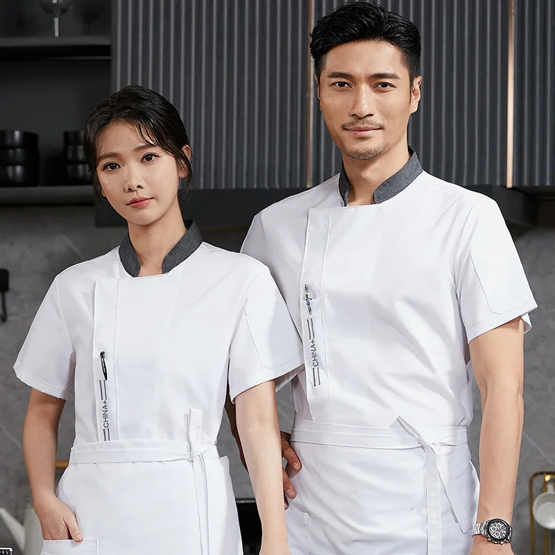 

Рабочая одежда для кухни отелей, ресторанов, столовых, униформа повара с коротким рукавом, летняя белая форма повара для пекарни и кондитерской.