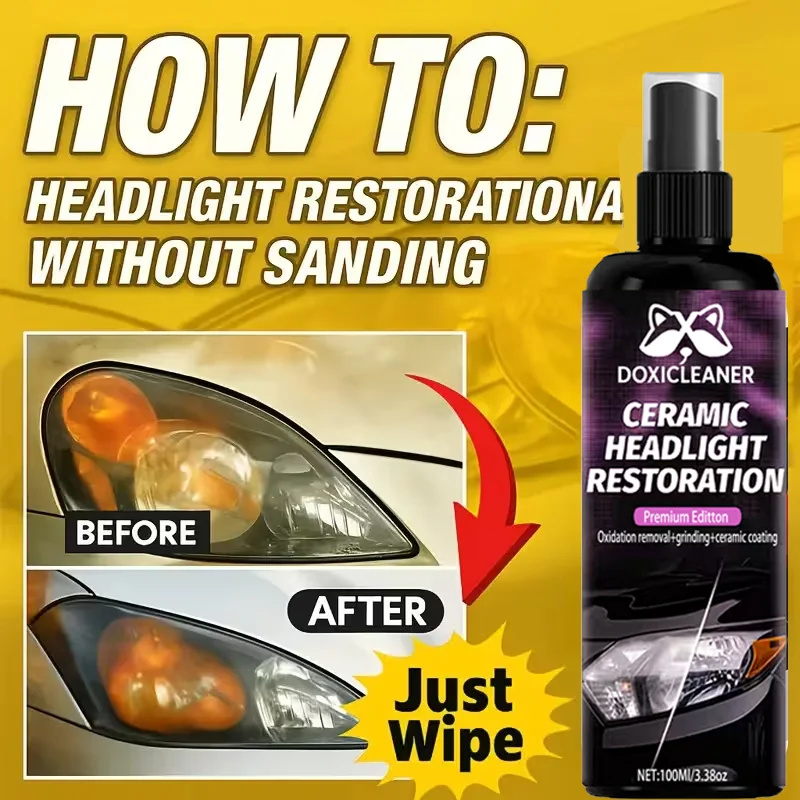 Headlight Restoration Kit - Advanced Ceramic Coating, Eliminates Yellowing, Restores Clarity & Brightness, Long-Term Protection