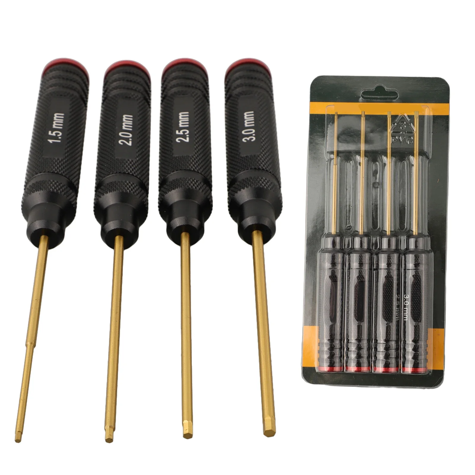 Sechskantschraubendreher-Set, 1,5/2,0/2,5/3,0 mm, Präzisions-Sechskantschraubendreher aus Stahl für RC-Modell-Montage- und Reparaturwerkzeuge