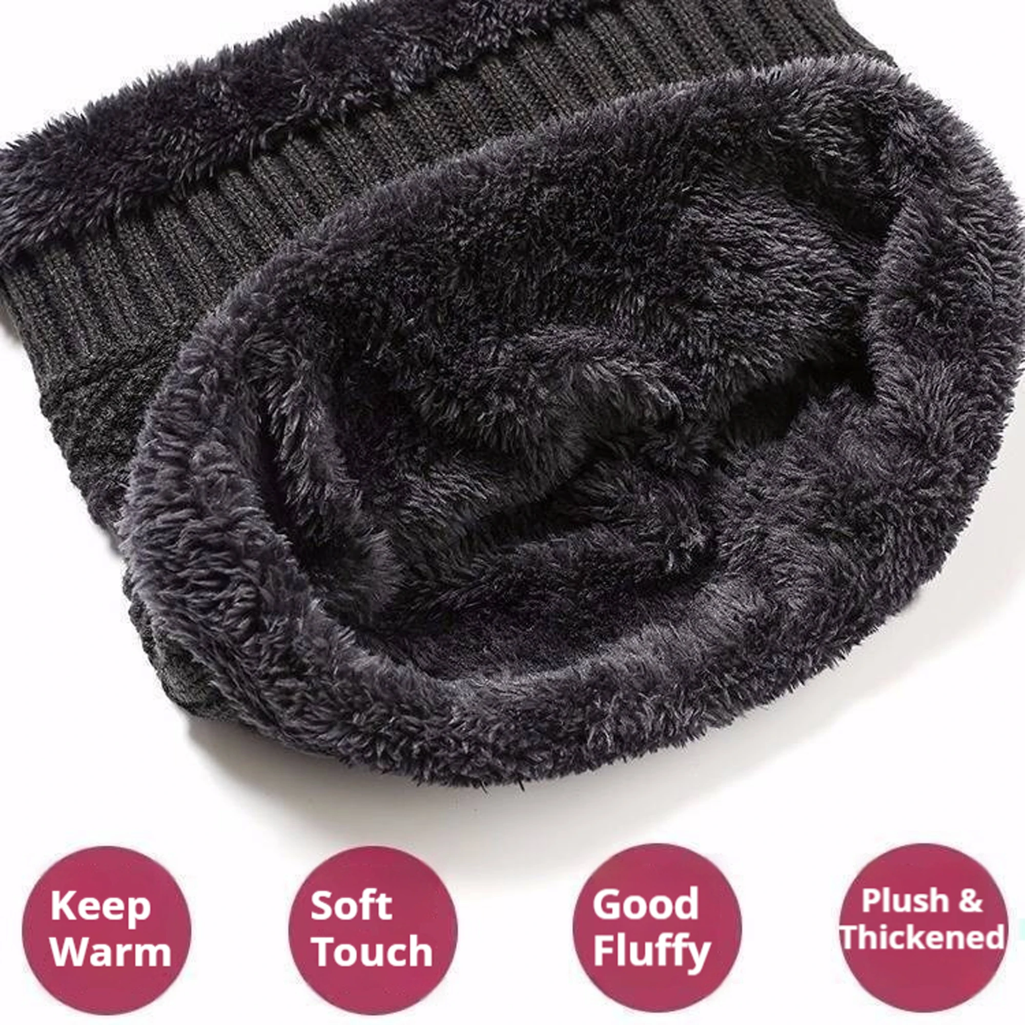 Winter Knit Beanie Hat Neck Warmer Scarf Set, 2 Pcs Fleece Lined Skull Cap for Men Women For Cold Weather As Gifts For Family