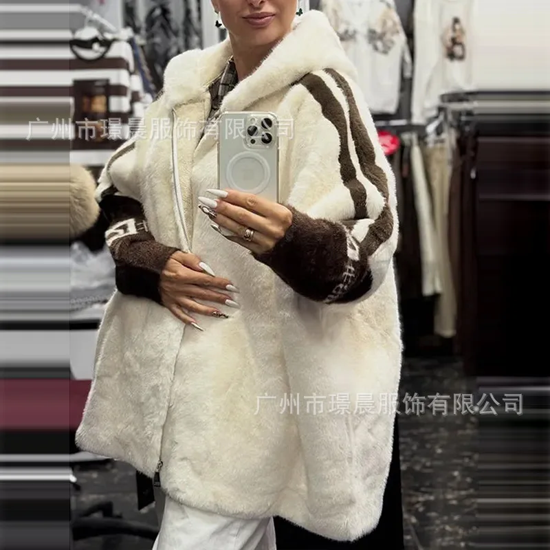 Casual Warm Plush Women's Coat Fashionable Zipper Cardigan With Baton Sleeves Loose Hooded Coat Autumn Winter New Commuting Wear 13