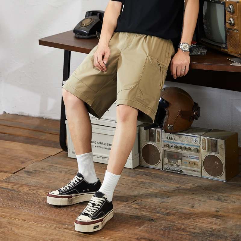 2026 summer brand new men's straight loose cargo shorts ins side pocket baggy outdoor casual safari style knee length pants