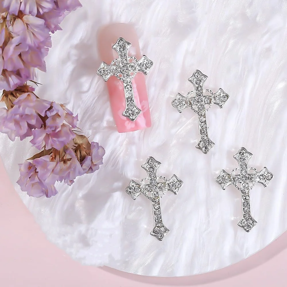 10/5pcs Punk Cross Nail Charms 3D Gold Silver Diamond Nail Art Decoration Sparkling DIY Manicure Rhinestones Jewelry for Women