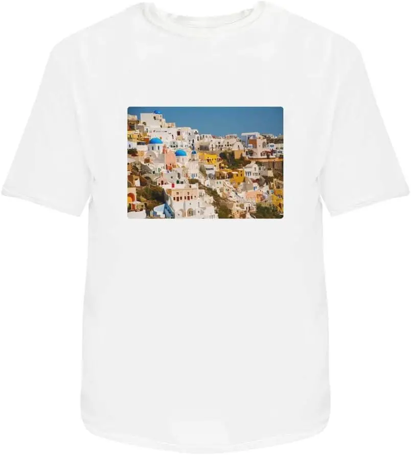 Small 'Santorini Houses's Cotton T-Shirt, Tees High Quality 100%Cotton Short Sleeve