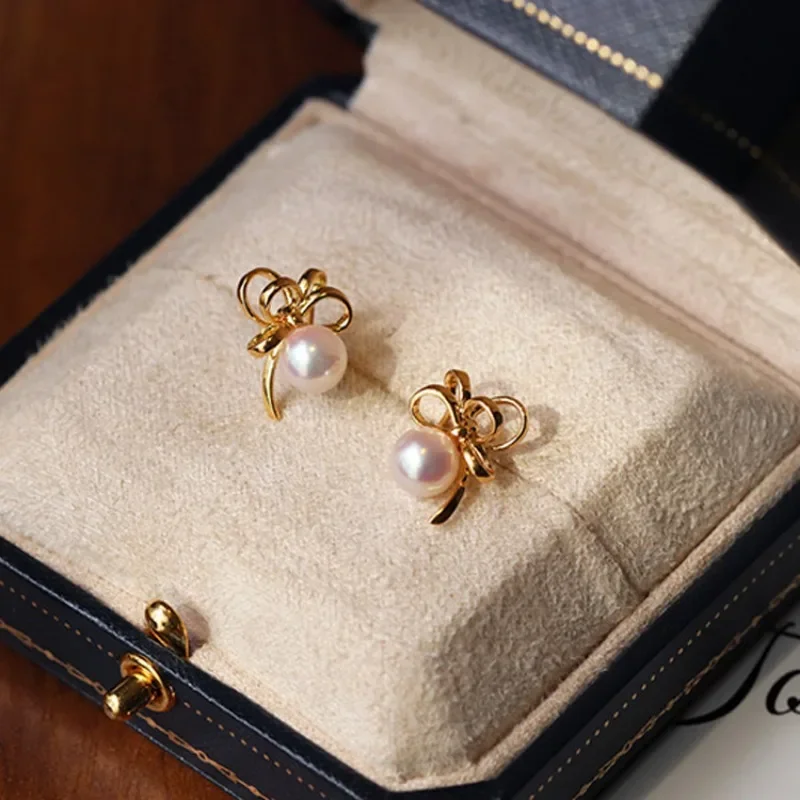 

Серьги-гвоздики из чистого серебра S925, легкий роскошный и универсальный дизайн, позолоченные серьги, женские серьги в форме банта