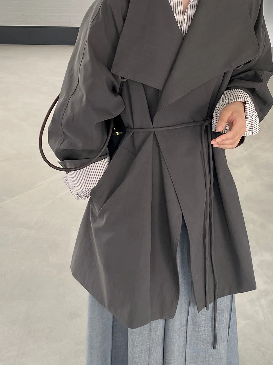 مزاجه النمط البريطاني سترة واقية الرجعية الدانتيل متابعة الخصر المرأة معطف التلبيب تصميم سترة واقية سترة فضفاضة وبسيطة #4