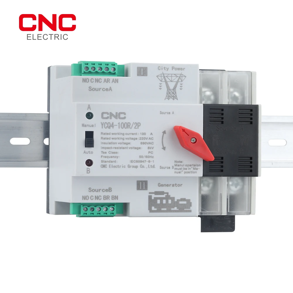 CNC YCQ4-100R 2P/4P Din Rail ATS Dual Power Automatic Transfer Switch 63A/100A AC230V Switch Power Switching Device