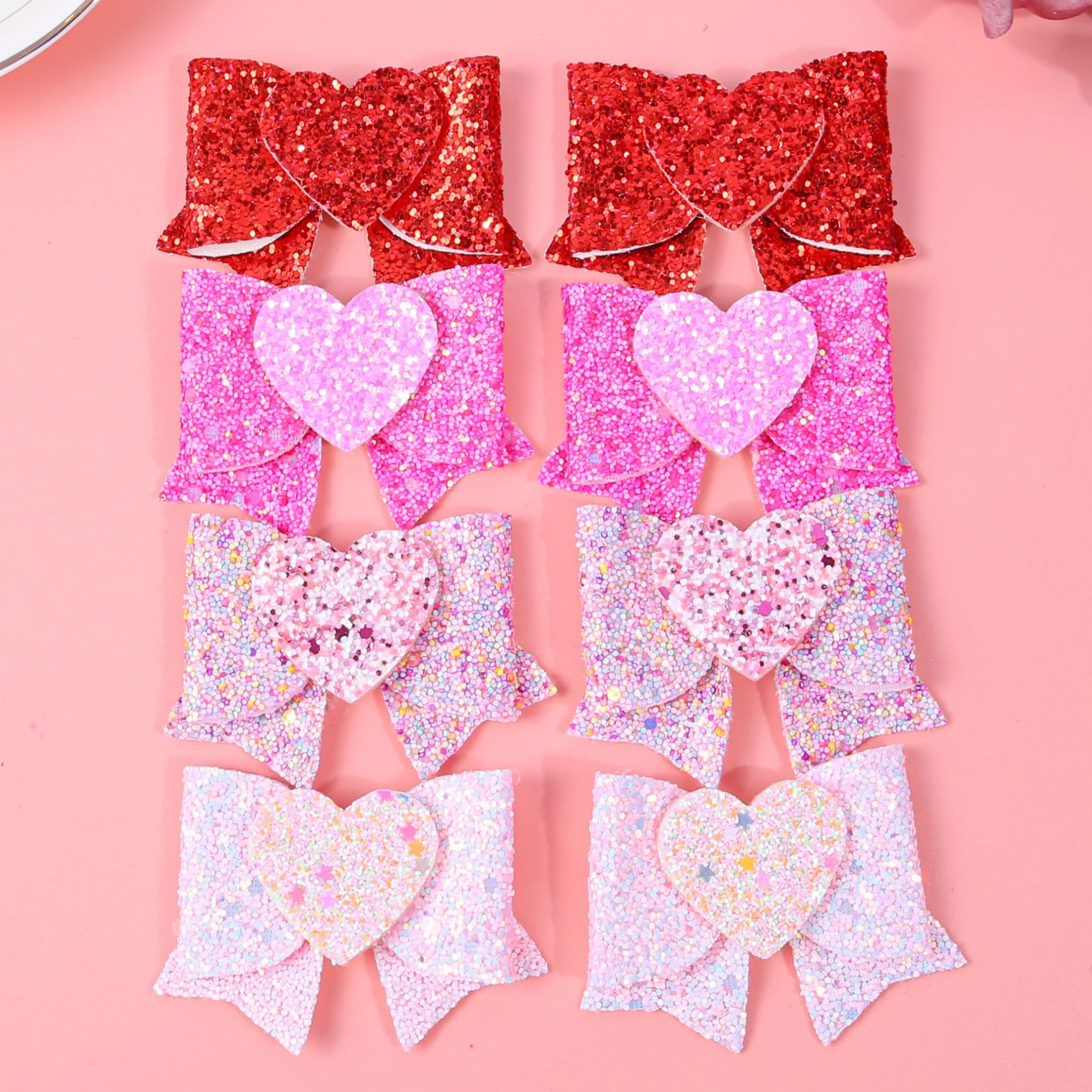 2/8pcs Sweet Glitter Hair Bows Clips for Girls Valentine's Day Heart Bows Hair Clips Barrettes for Kids Party Hair Accessories