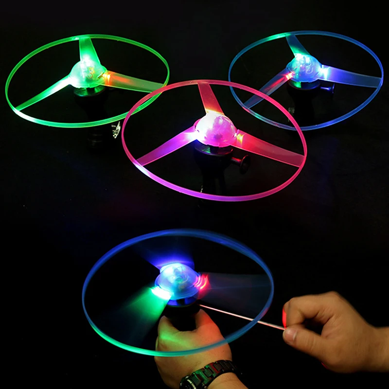 Flying Spinning Luminous Toys Glowing Flyer For Kids LED Light Handle Flash Fly Outdoor Game Toys