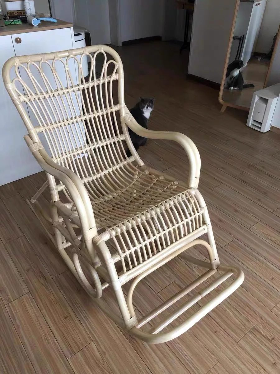 

Vintage bamboo rocking chair, home outdoor balcony, home elderly rattan lounge chair