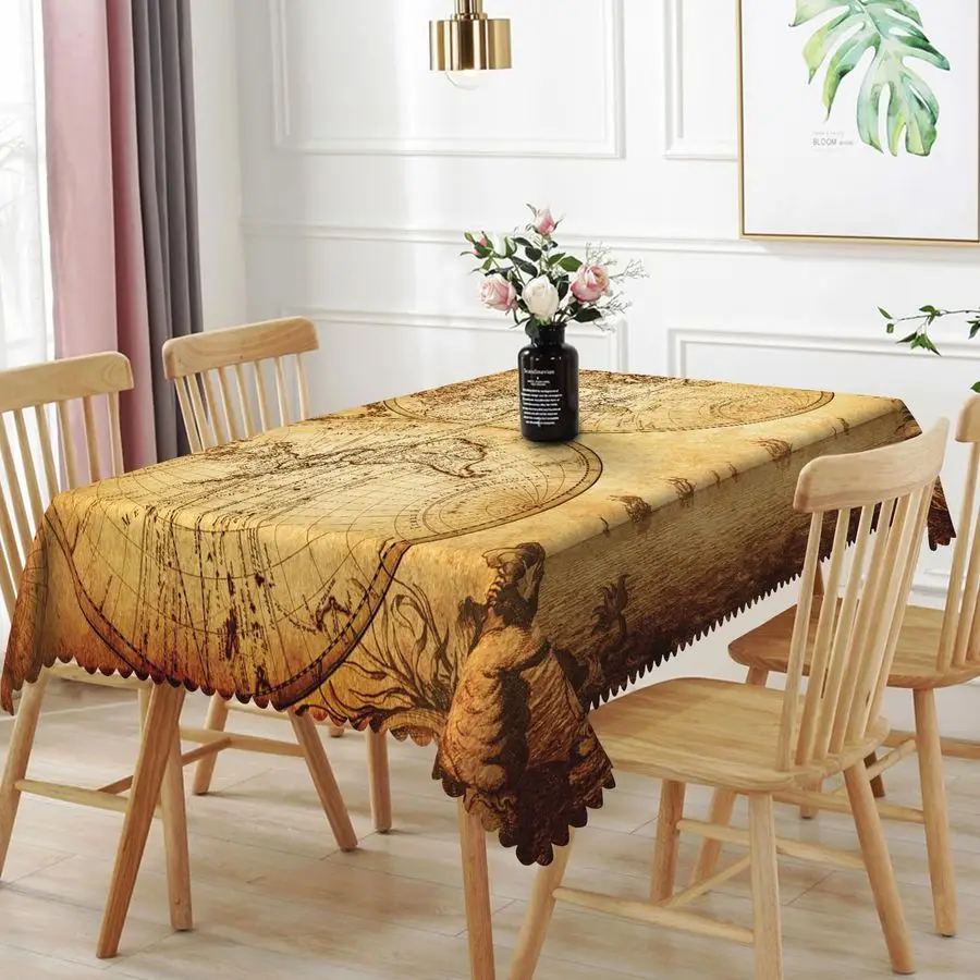 Old World Map Tablecloth Vintage World Map Earth Global Geography Rectangular Table Cloth Washable Wrinkle Resistant Table Cover