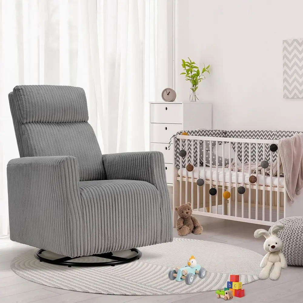 Swivel Rocker Chair or Nursery, Swivel Accent Chair with High Back and Arms, Corduroy Glider Chair or Living Room Bedroom Nurser