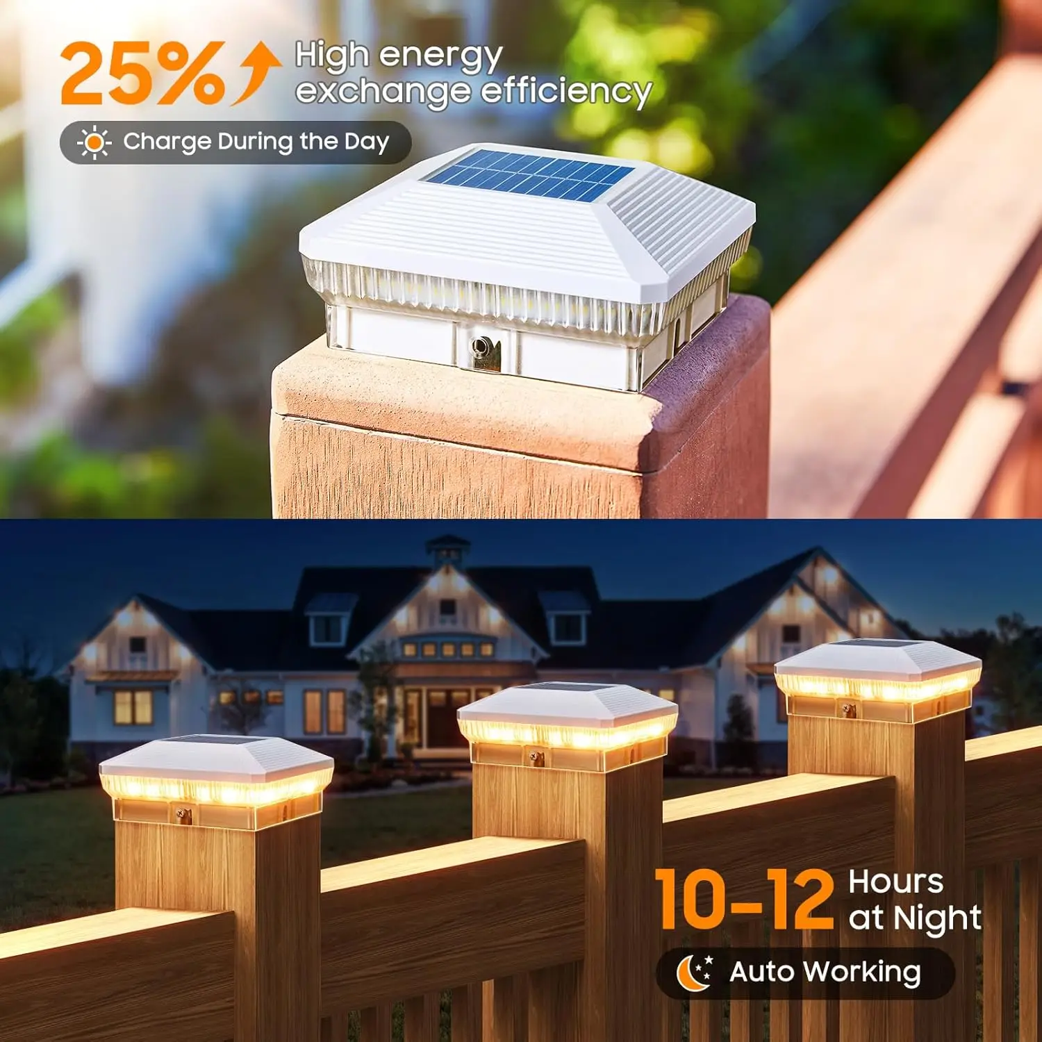 "أضواء غطاء عمود الطاقة الشمسية 6/12 عبوة، 40-LED 30-Lumen 4x4 أضواء السياج، 3 أوضاع لأعمدة الخشب/الفينيل"