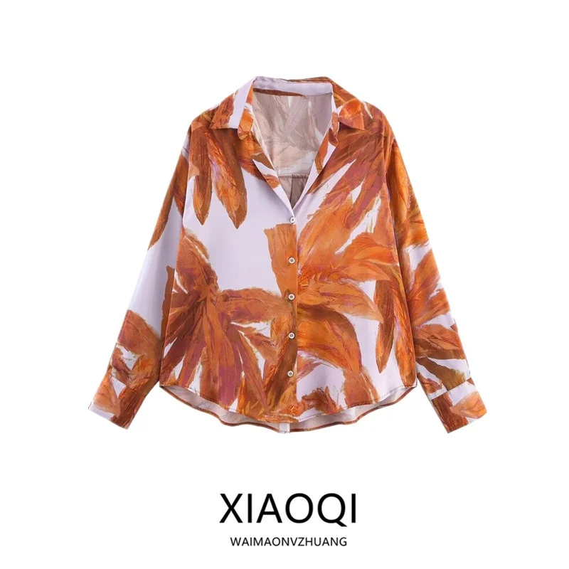 

Ele Printed Silk Satin irt Women's Faion Autumn New Arrival Loose Fit Long Sve Versatile Quali Top 8794290