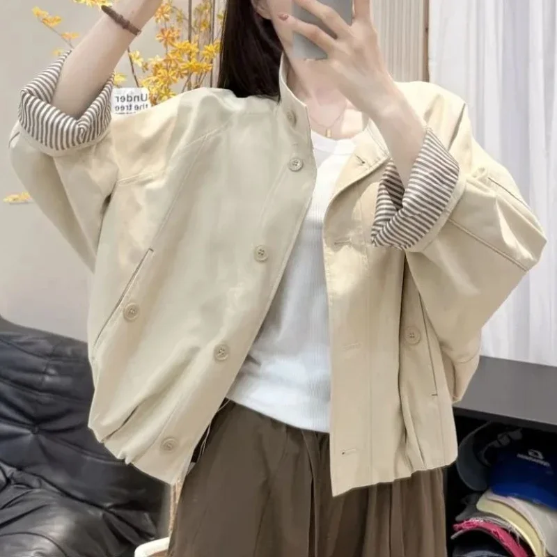 High End Stand Up Collar Contrasting Color Workwear Jacket For Women's Autumn New Casual And Popular Hot Jacket Top