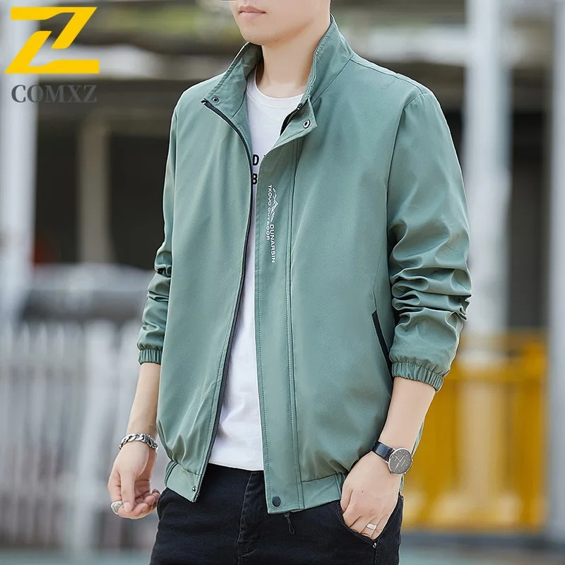 

COMXZ 2025 Men Jacket Stand Collar Trench Coat Autumn Casual Fashion Coat Trendy Outerwear Street Style Loose Fit