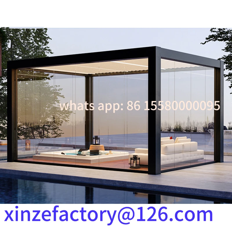 

Customizable Electric Outdoor Gazebo Luxury Modern Pergola Aluminum Waterproof Louvered Roof