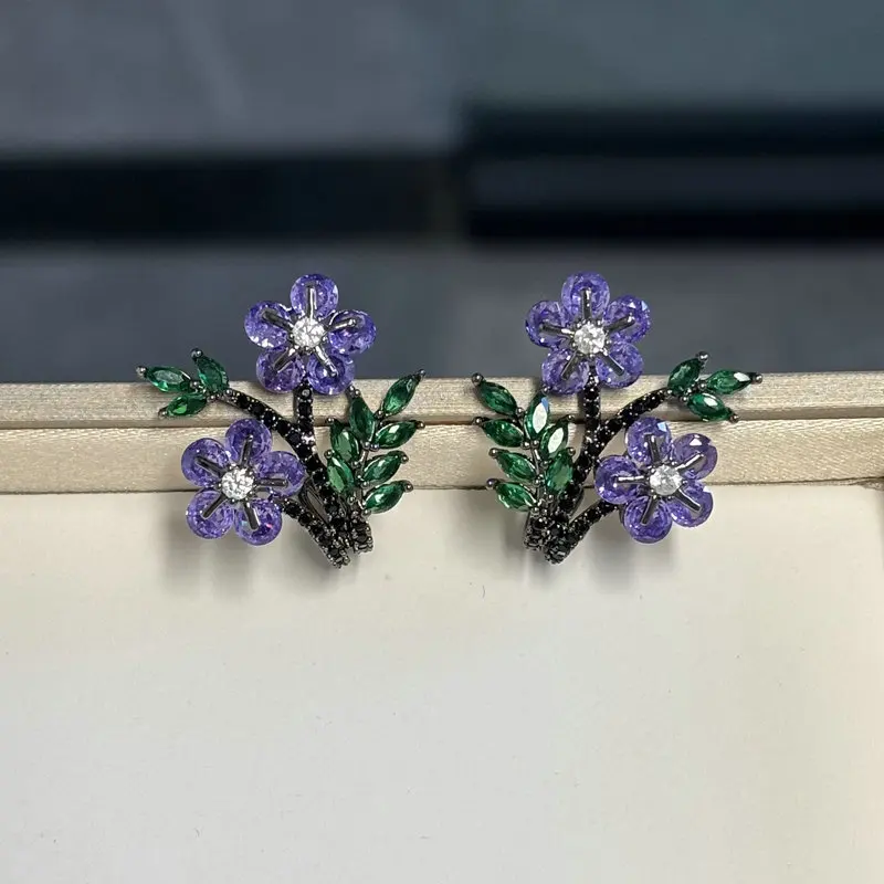 

Bilincolor Vintage Small Cute Purple Flower Earring for Women