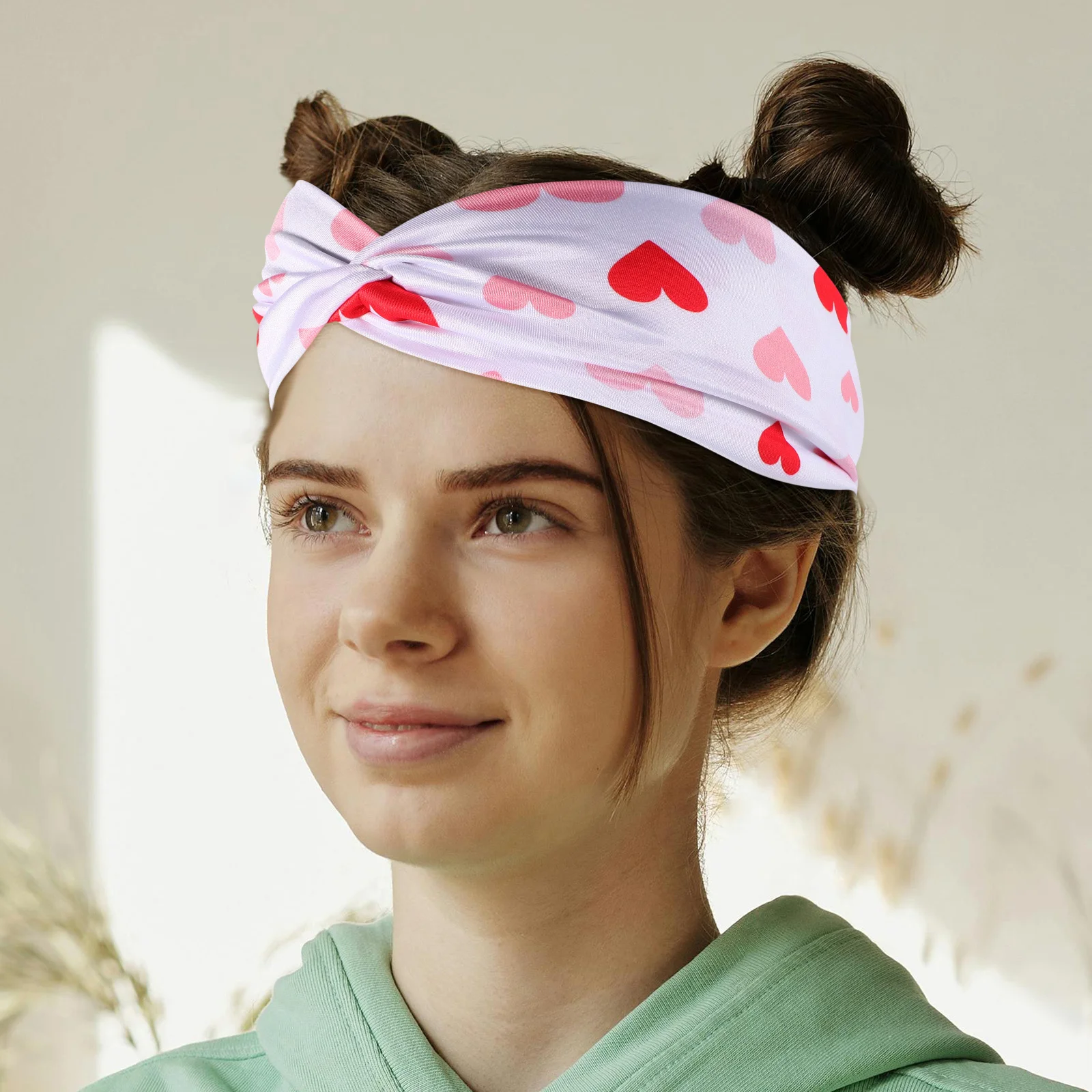 

Heart Print Sweat Absorbing Yoga Sports Headband Soft Elastic Non Slip Running Workout Band Non Slip Hair Bands