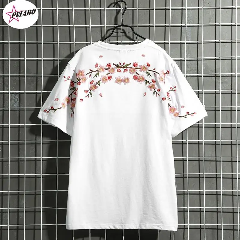 PULABO Tees Embroidered T Shirt Harajuku Streetwear Men Summer T-Shirts Short Sleeve Black White Loose Casual Tshirt For Women