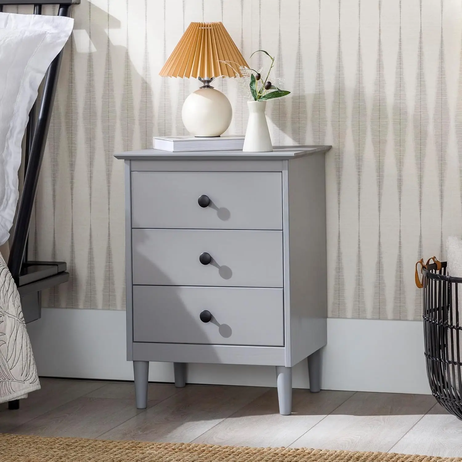 Edison Myron Modern 3-Drawer Nightstand 25 Inch Grey