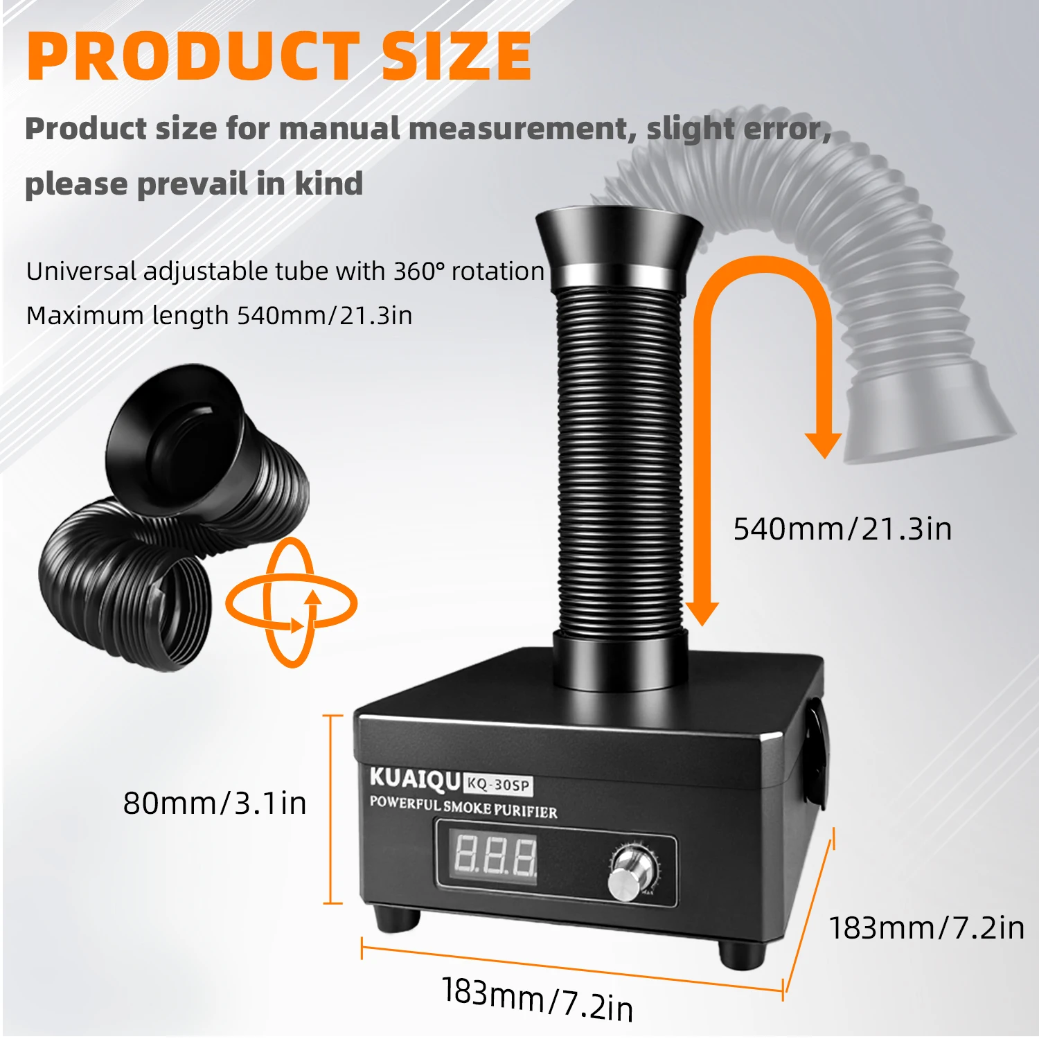 KUAIQU Rauchabsauger 30W 45W 80W 150W Lötrauchgerät H13 HEPA 3-Stufen-Aktivkohlefilter-Schwamm für Schönheitspflege 3D-Drucker PCB-Lötstation Flussrauch-Entfernung Lasergravur Werkstatt Einstellbarer Luftstrom 1–100% LED-Anzeige – Detail 5