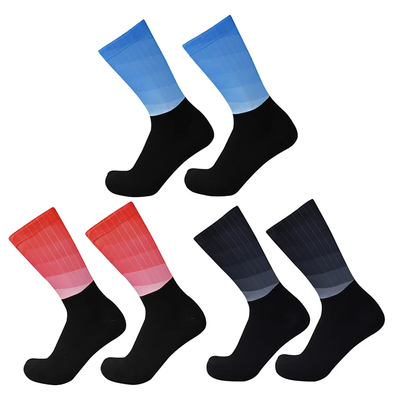 

New Sport Bike Gradient Color Anti Slip Cycling Socks Men Women Integral Moulding High-tech Compression Bicycle Running Socks