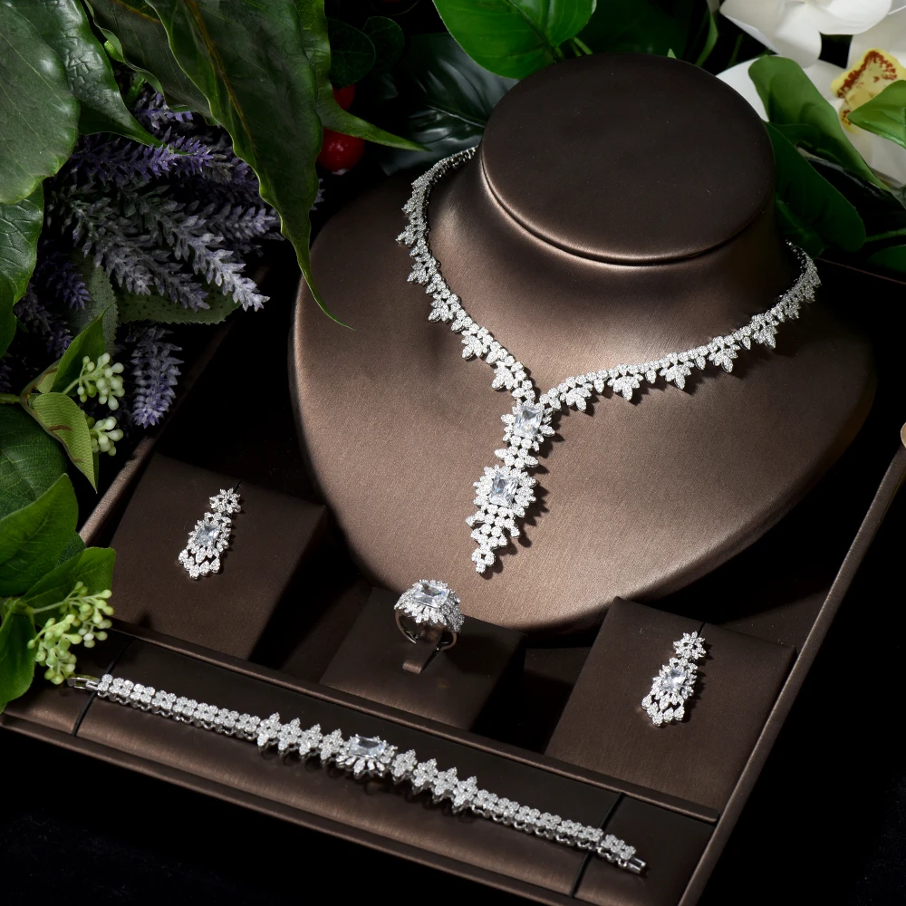 

HIBRIDE Gorgeous Nigerian Dubai Cubic Zirconia Square Bridal Jewelry Sets for Women Luxury Wedding Collection Accessories S-008