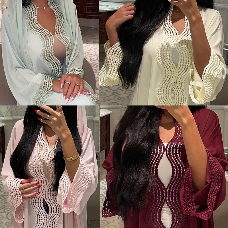 Spring Summer New Fashion Women's Solid Color Elegant Casual Trendy Loose Long Sleeve Open Stitch Abaya Coats Female Clothes